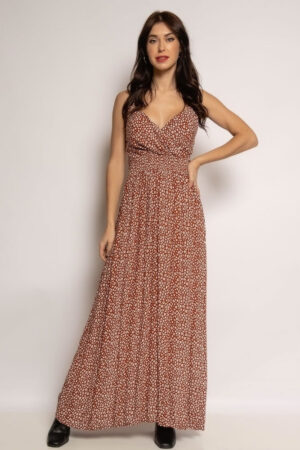 Robe Longue Boheme Imprime Floral Terre Cuite Elegante Style Champetre 4