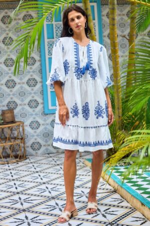 Robe Longue Ete Fluide Motifs Bleu Et Blanc Style Boheme Chic 4