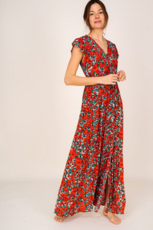 Robe Longue Imprimee Florale Rouge Style Boheme Chic Pour Femme 4