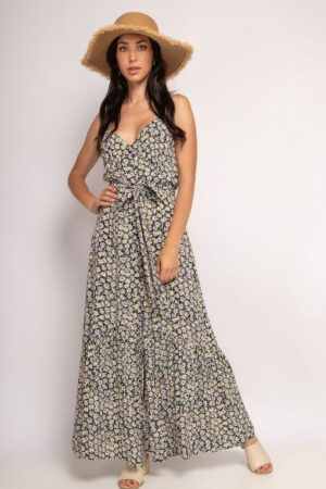 Robe Longue Noire Imprimee Fleurs Style Boheme Chic Pour Femme 3