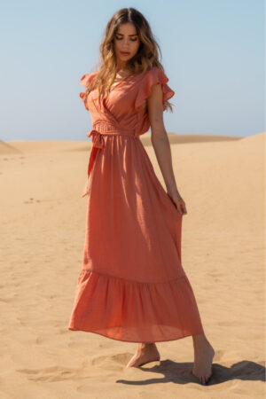 Robe Longue Style Boheme Couleur Terre Cuite Tendance Elegante Et Confortable 2